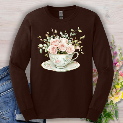 Vintage Rose Bouquet Teacup Long Sleeve Tee