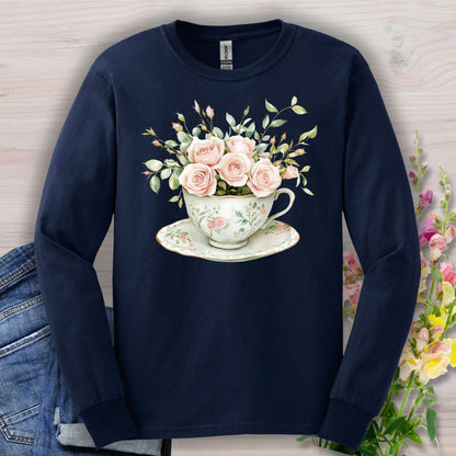 Vintage Rose Bouquet Teacup Long Sleeve Tee