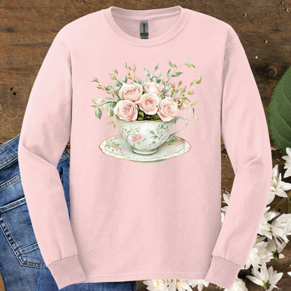 Vintage Rose Bouquet Teacup Long Sleeve Tee