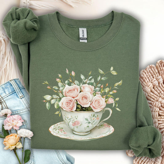 Vintage Rose Bouquet Teacup Sweatshirt