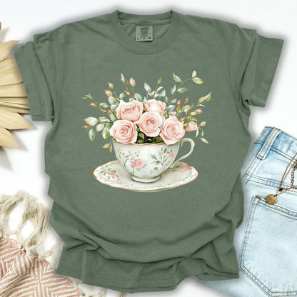 Vintage Rose Bouquet Teacup T-Shirt
