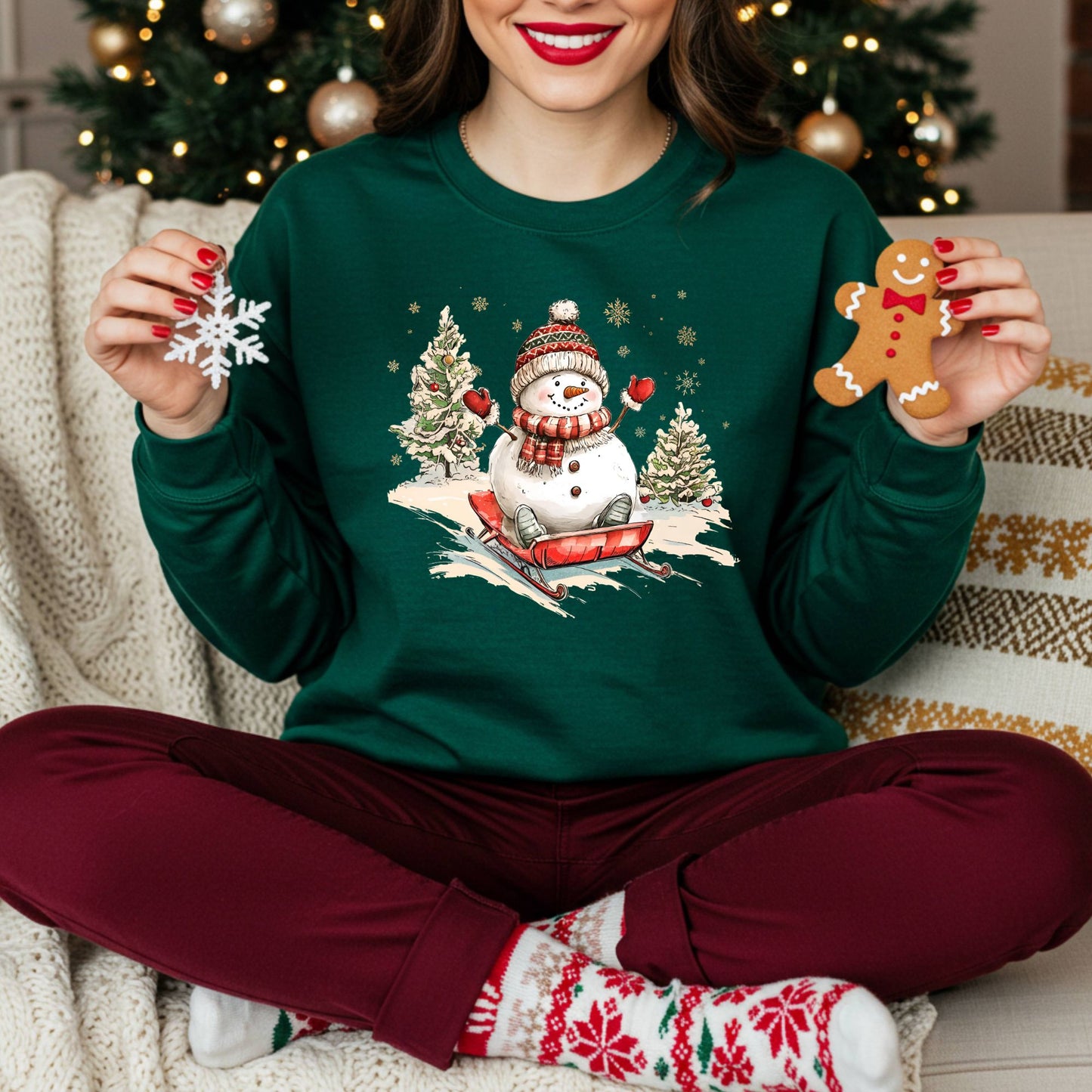 Vintage Sledding Snowman Sweatshirt