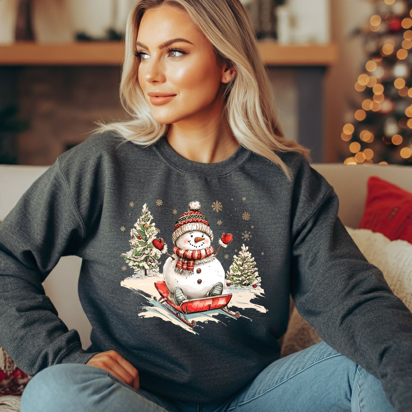 Vintage Sledding Snowman Sweatshirt