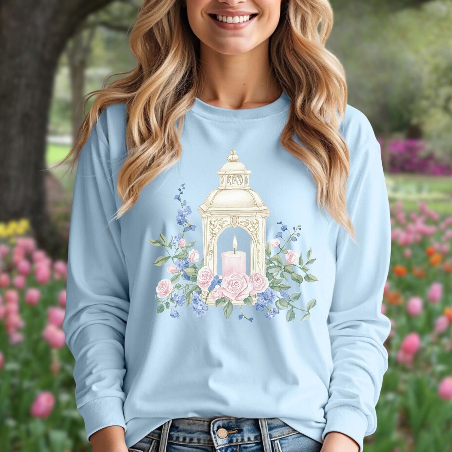 Vintage Spring Garden Lantern Long Sleeve Tee