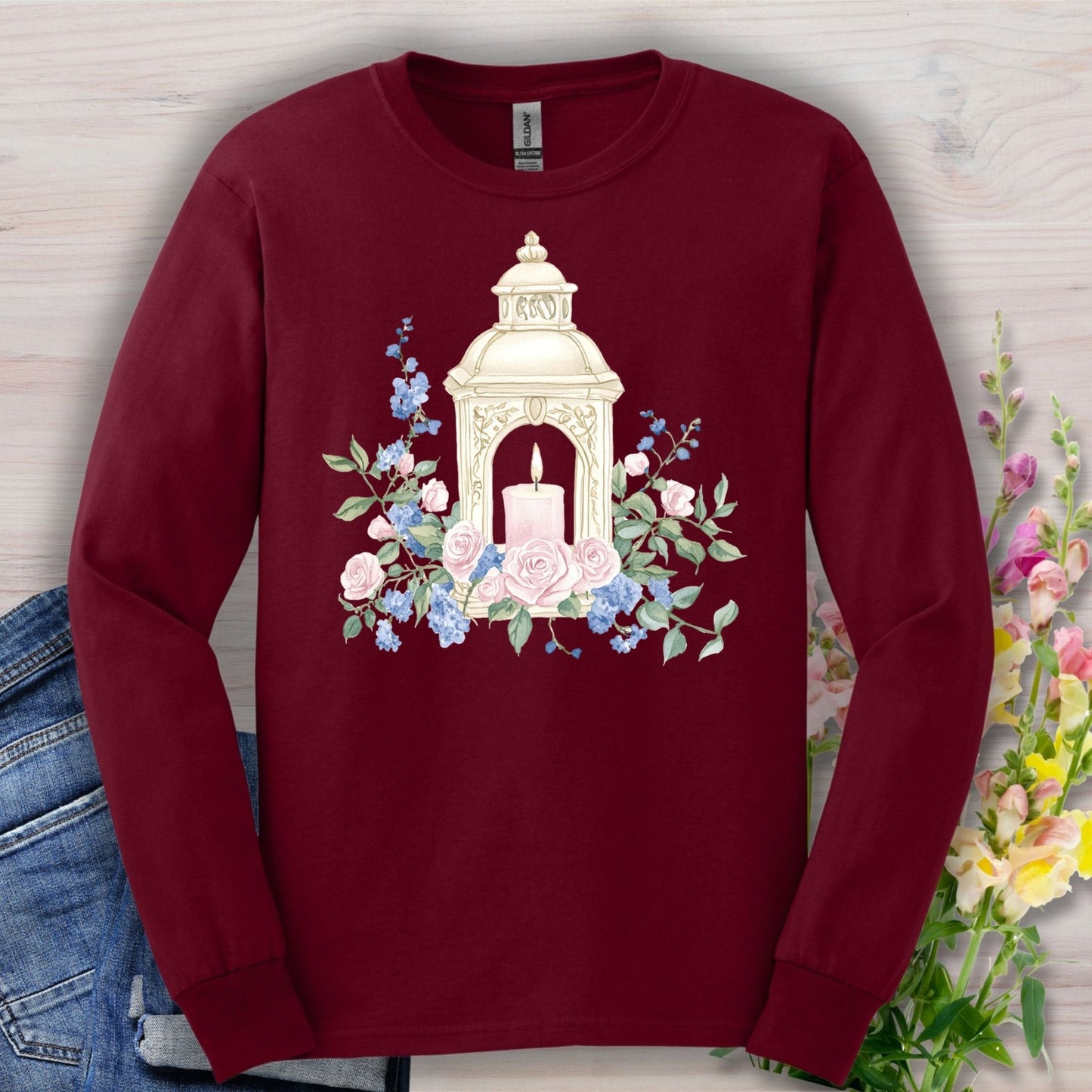 Vintage Spring Garden Lantern Long Sleeve Tee