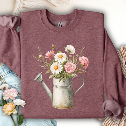 Vintage Spring Garden Watering Can Sweatshirt