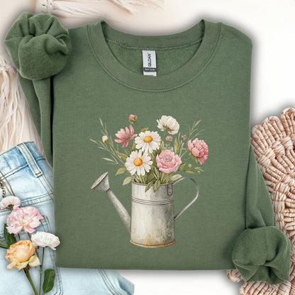 Vintage Spring Garden Watering Can Sweatshirt