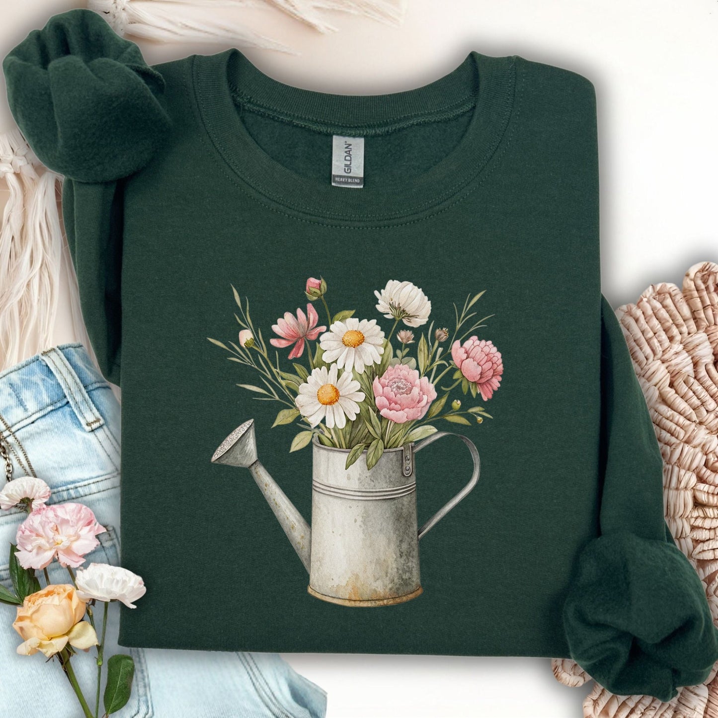 Vintage Spring Garden Watering Can Sweatshirt