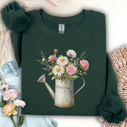Vintage Spring Garden Watering Can Sweatshirt