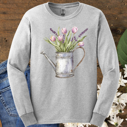 Vintage Watering Can with Spring Tulips Long Sleeve Tee