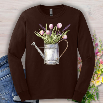 Vintage Watering Can with Spring Tulips Long Sleeve Tee