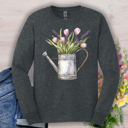 Vintage Watering Can with Spring Tulips Long Sleeve Tee