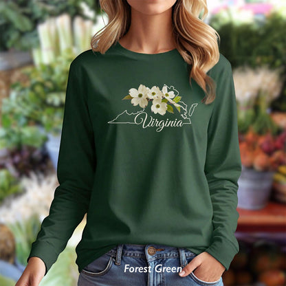 Virginia State Flower Long Sleeve Tee - Dogwood