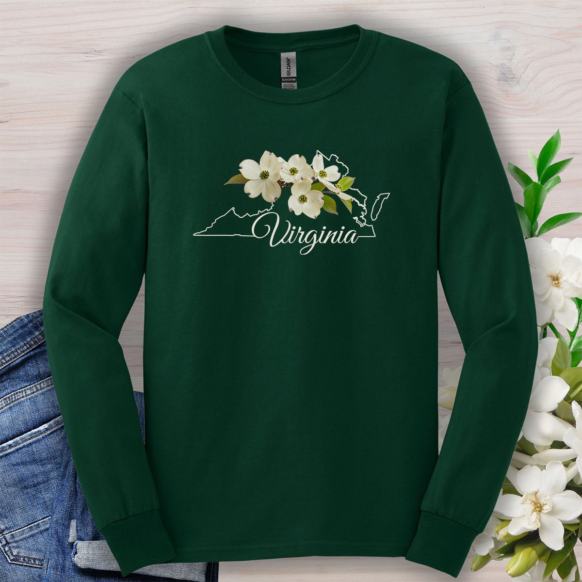 Virginia State Flower Long Sleeve Tee - Dogwood