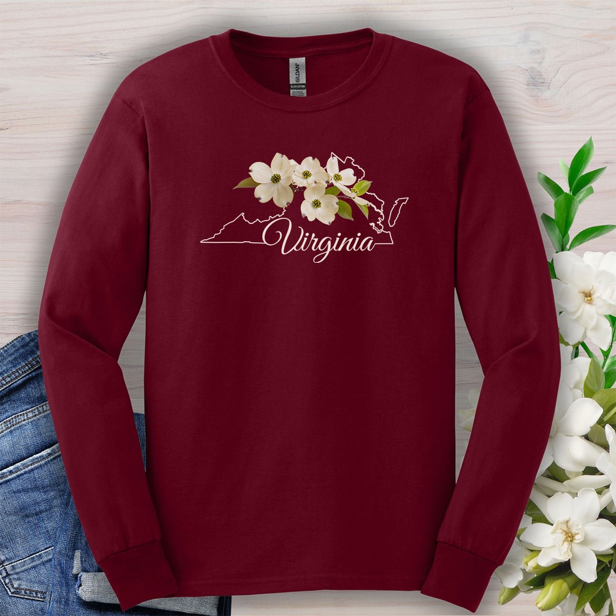 Virginia State Flower Long Sleeve Tee - Dogwood