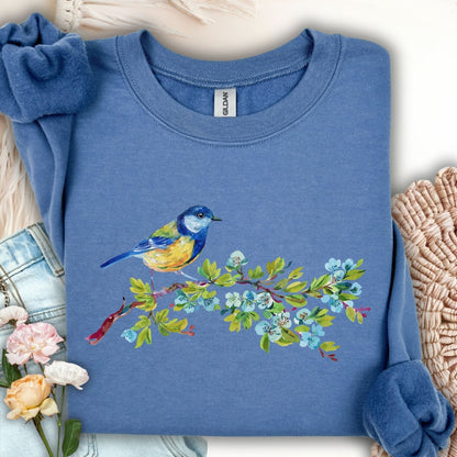 Watercolor Blue Bird on Branch Sweatshirt