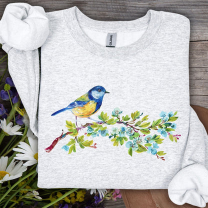 Watercolor Blue Bird on Branch Sweatshirt