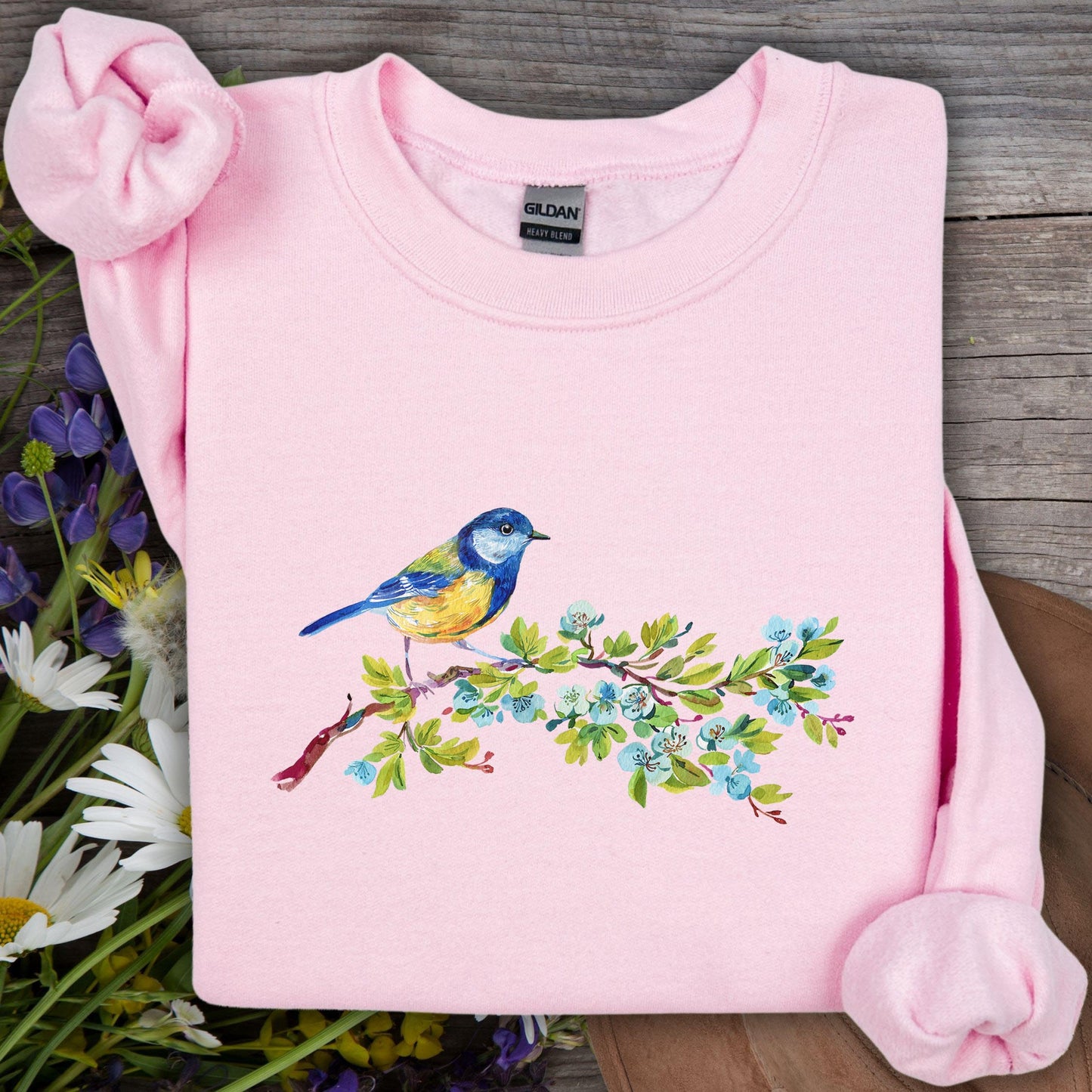 Watercolor Blue Bird on Branch Sweatshirt