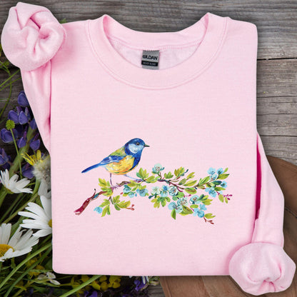 Watercolor Blue Bird on Branch Sweatshirt