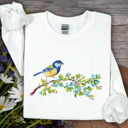 Watercolor Blue Bird on Branch Sweatshirt