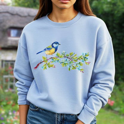 Watercolor Blue Bird on Branch Sweatshirt