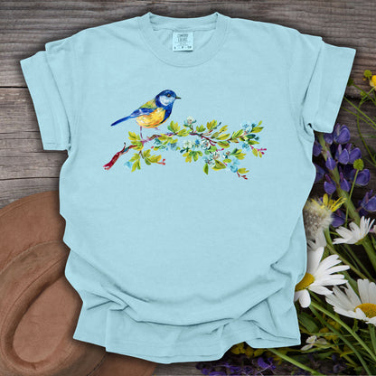 Watercolor Blue Bird on Branch T-Shirt