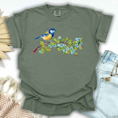 Watercolor Blue Bird on Branch T-Shirt