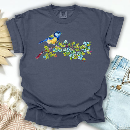Watercolor Blue Bird on Branch T-Shirt