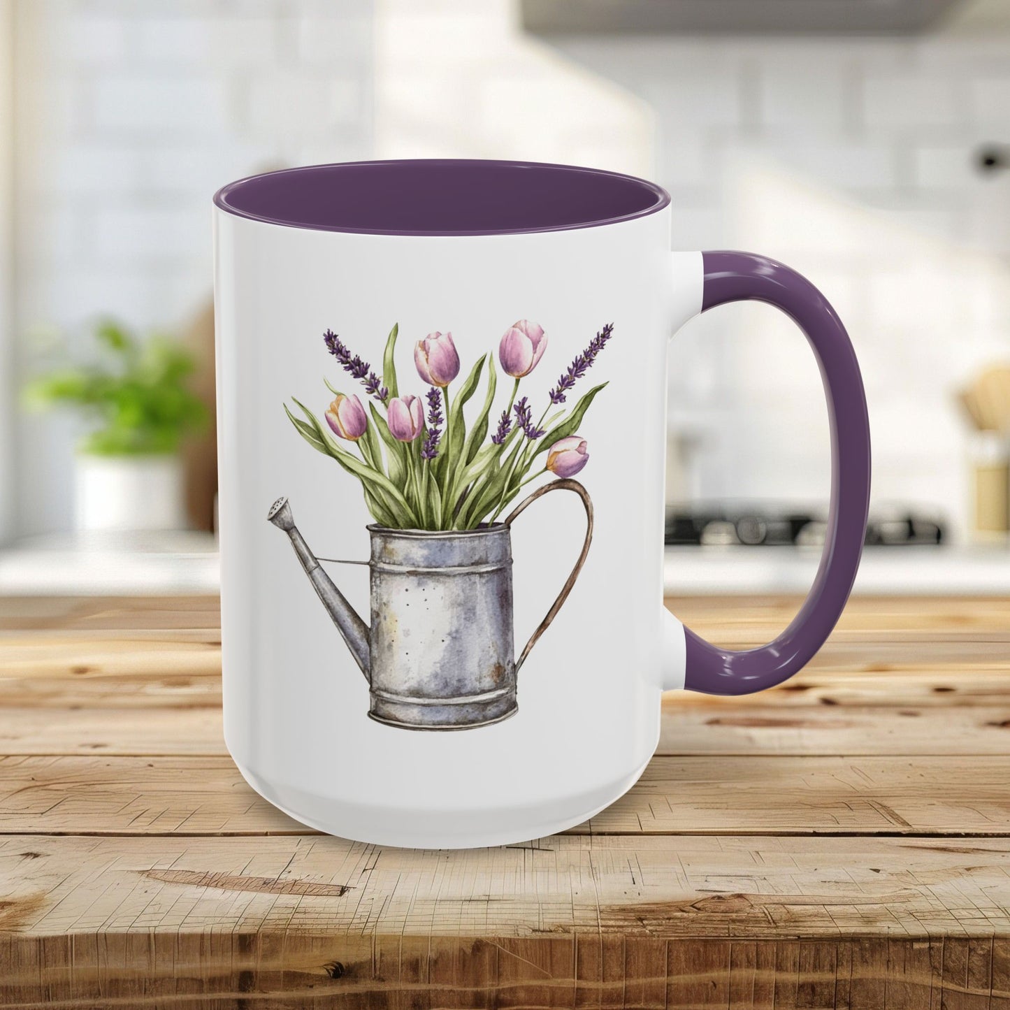 Watering Can with Purple Tulips Mug (11/15oz)