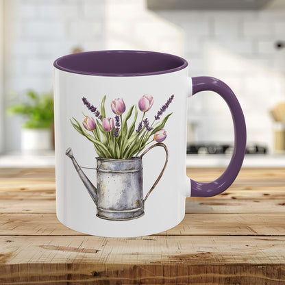 Watering Can with Purple Tulips Mug (11/15oz)