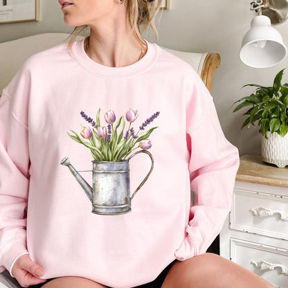 Watering Can with Purple Tulips Sweatshirt