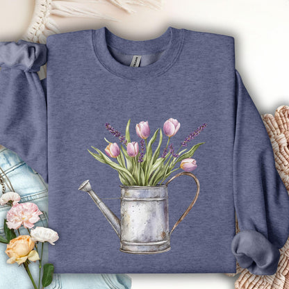 Watering Can with Purple Tulips Sweatshirt