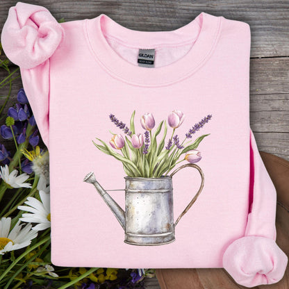 Watering Can with Purple Tulips Sweatshirt