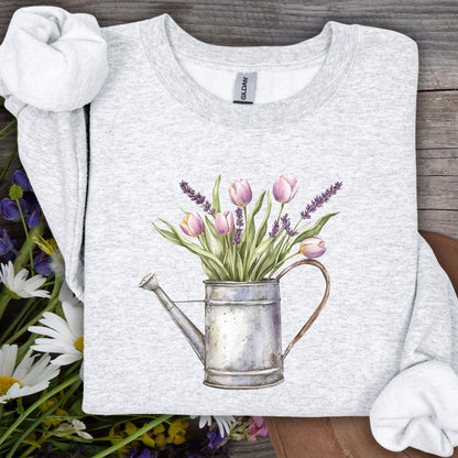 Watering Can with Purple Tulips Sweatshirt