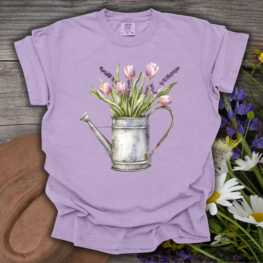 Watering Can with Purple Tulips T-Shirt