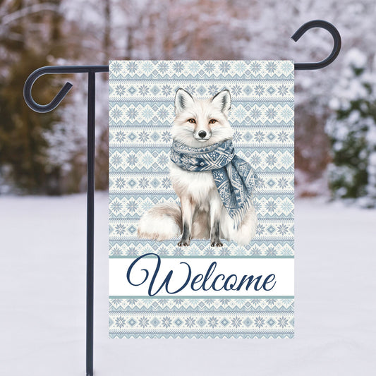 Welcome Nordic Winter Fox Garden Flag