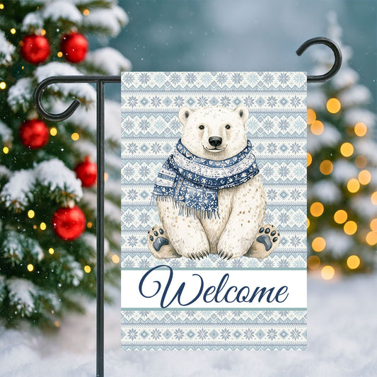 Welcome Polar Bear Fair Isle Garden Flag