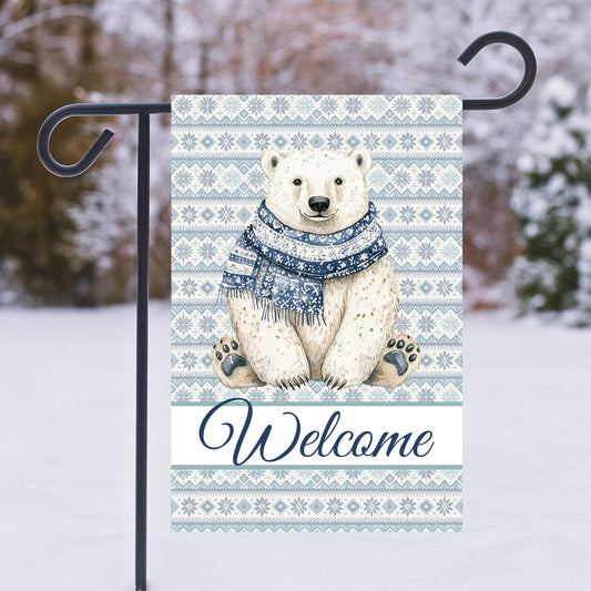 Welcome Polar Bear Fair Isle Garden Flag