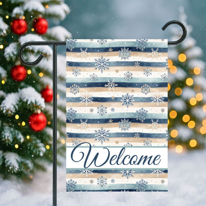 Welcome Snowflake and Boho Stripes Garden Flag