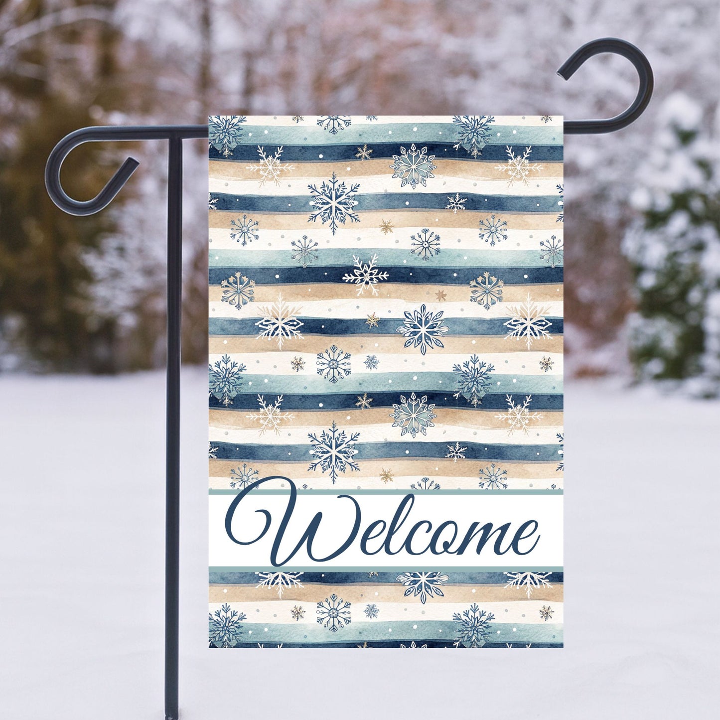 Welcome Snowflake and Boho Stripes Garden Flag