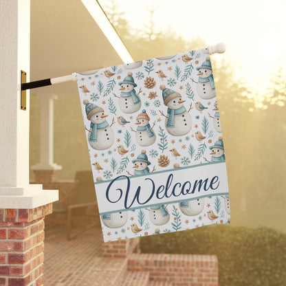 Welcome Snowman and Birds Garden Flag