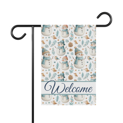 Welcome Snowman and Birds Garden Flag