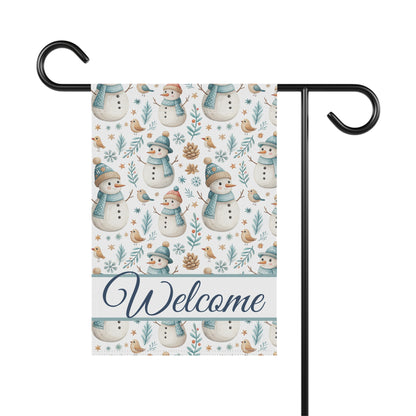 Welcome Snowman and Birds Garden Flag