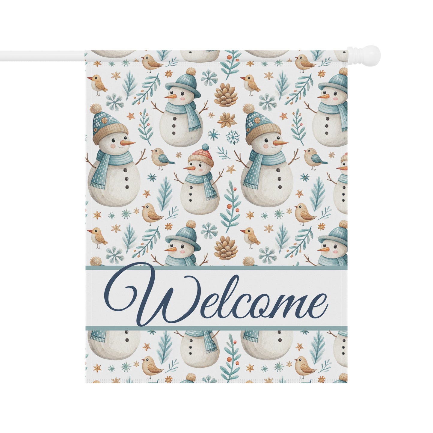 Welcome Snowman and Birds Garden Flag