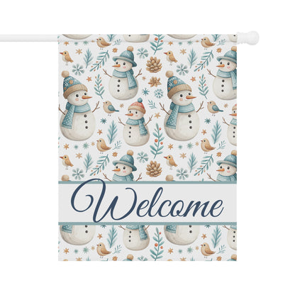 Welcome Snowman and Birds Garden Flag