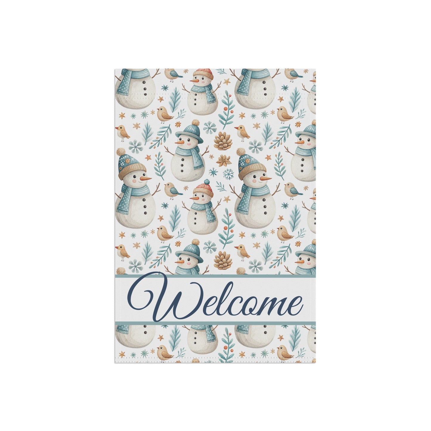 Welcome Snowman and Birds Garden Flag