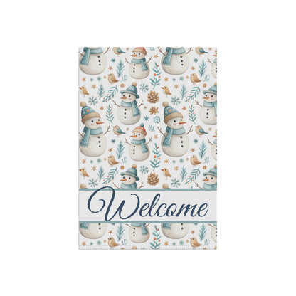 Welcome Snowman and Birds Garden Flag