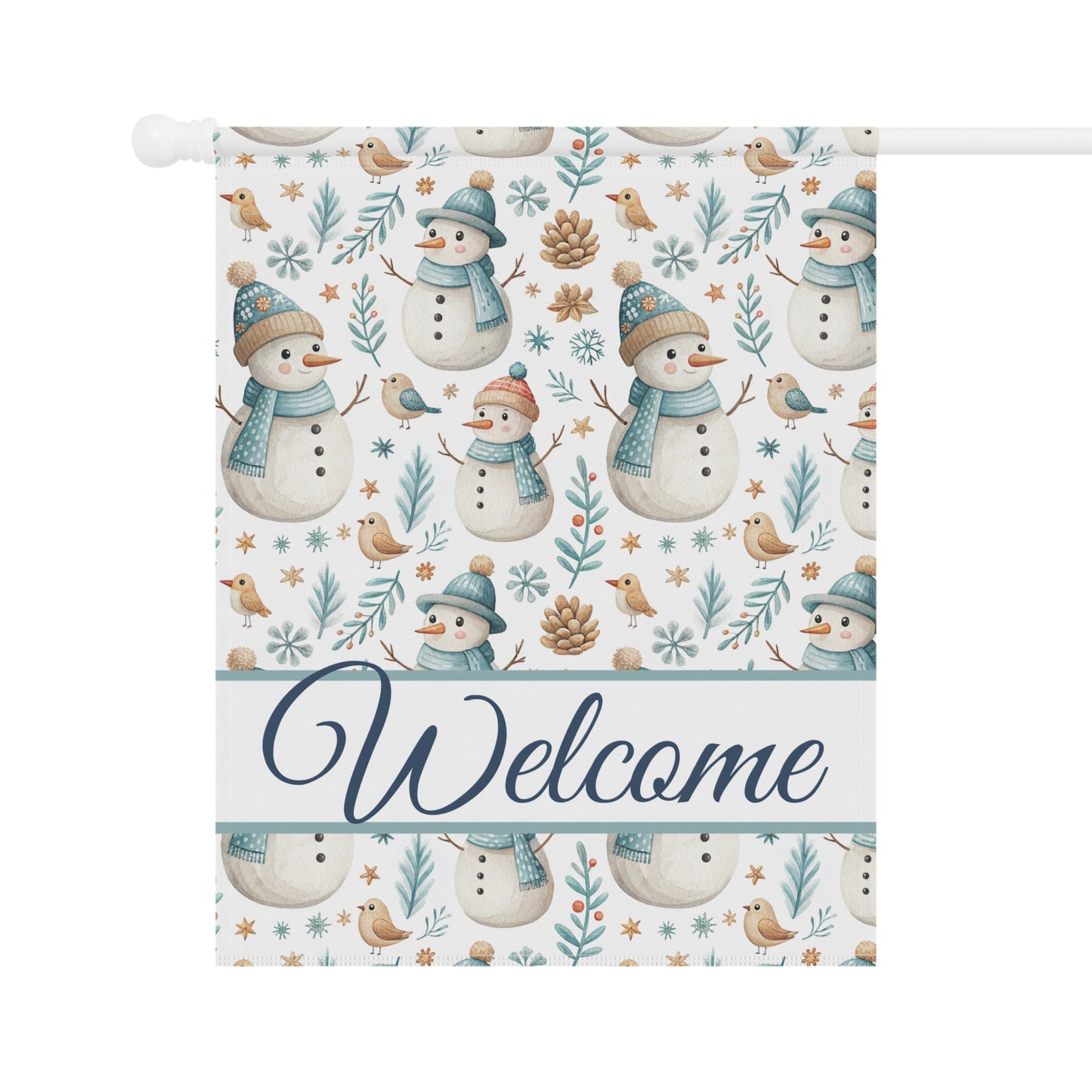 Welcome Snowman and Birds Garden Flag