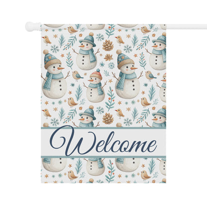 Welcome Snowman and Birds Garden Flag