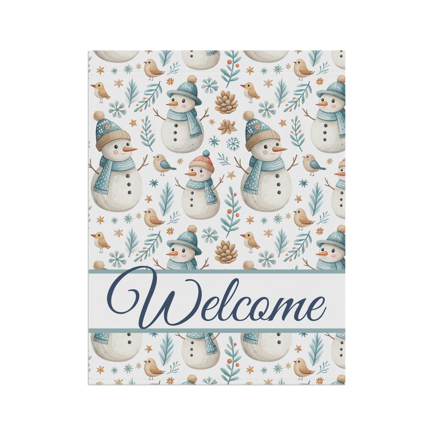 Welcome Snowman and Birds Garden Flag